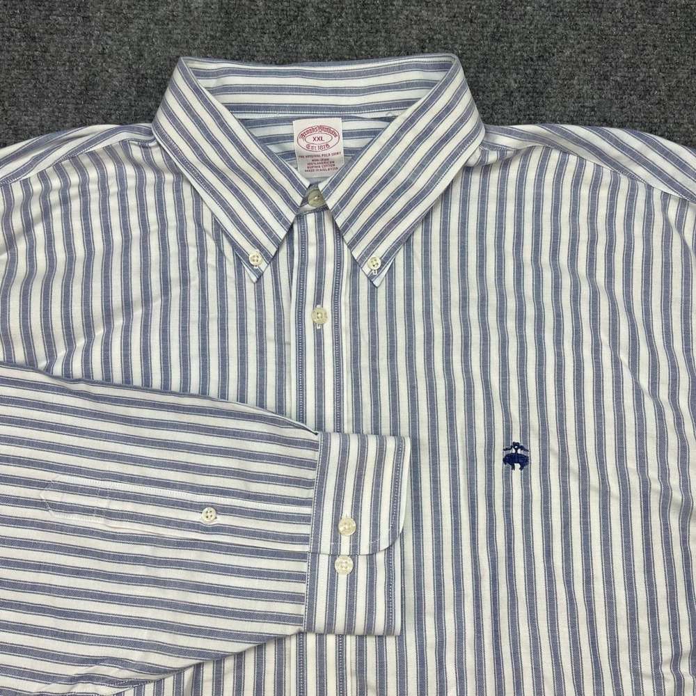 Brooks Brothers Mens XXL Blue White Striped Non-Iron Supima Cotton Button Down
